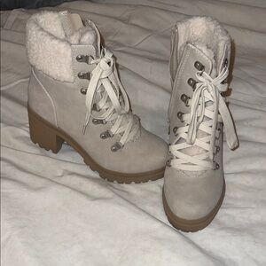 Soda Cream Lace-Up Boots with Faux Fur